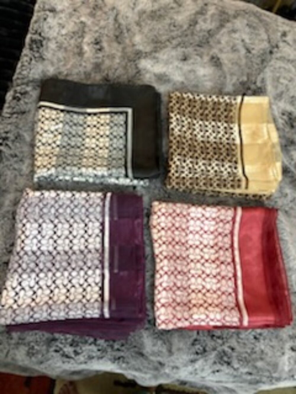 (4) Coach Textured Signature Print Silk Square Scarf